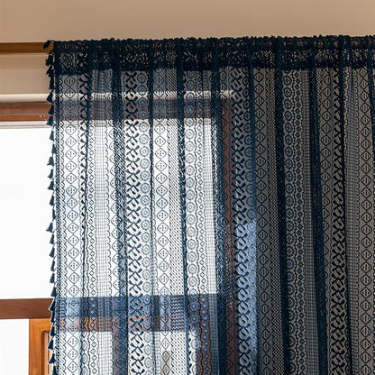 Sutuo Home Navy Blue Lace Boho Curtains - Image 3