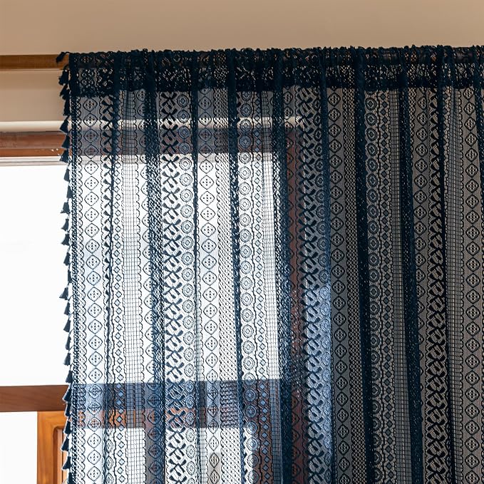 Sutuo Home Navy Blue Boho Curtains 84 inches Long - Image 4