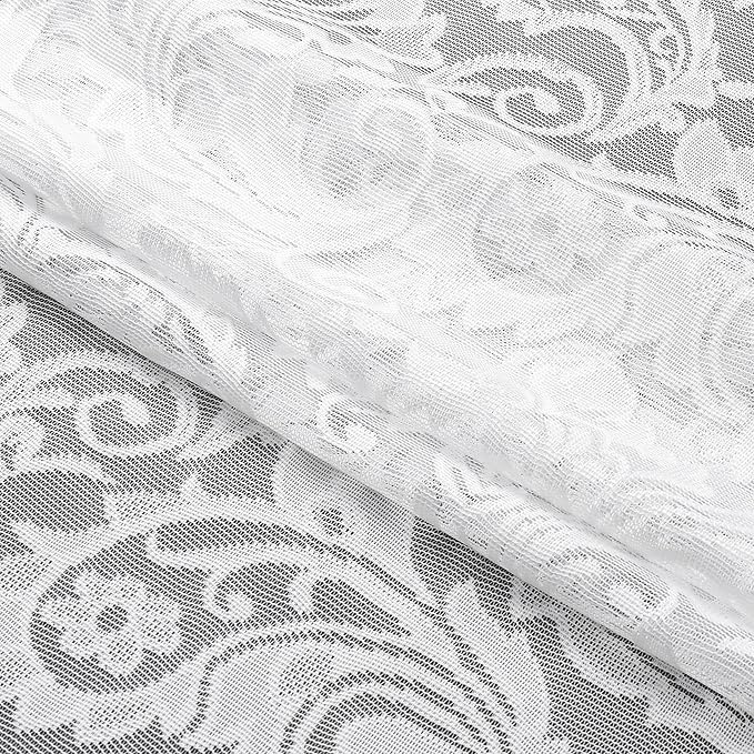 Bujasso White Lace Pinch Pleat Curtains 108 inch, Vintage Floral Sheer Drapes - Image 9