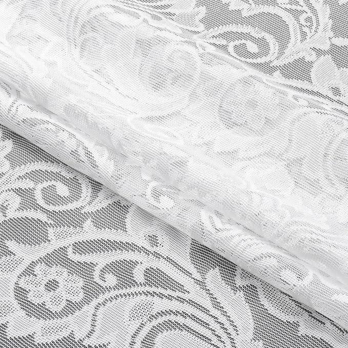 Bujasso White Lace Sheer Curtains Vintage Floral Sheer Curtain Panels 95 inch - Image 4