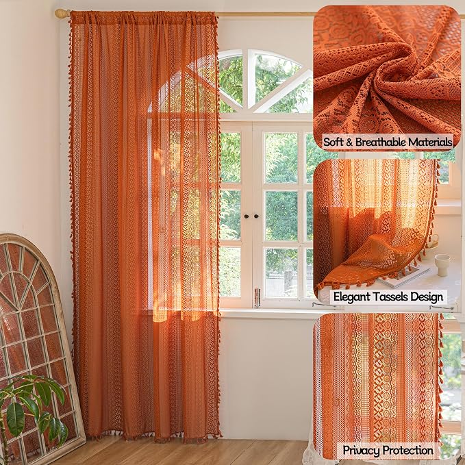 Sutuo Home Burnt Orange Boho Curtains 90 inches Long - Image 2