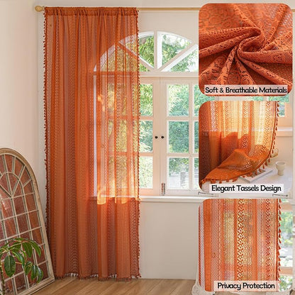 Sutuo Home Burnt Orange Boho Curtains 90 inches Long - Image 2