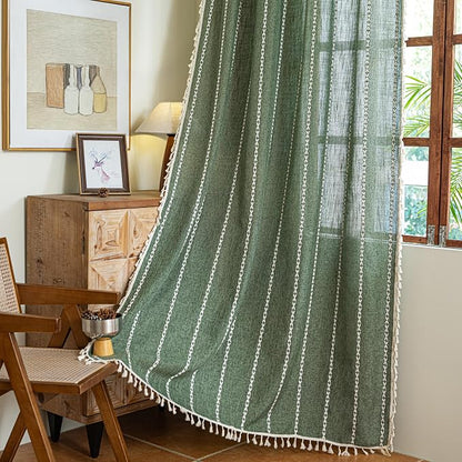 Sutuo Home Boho Curtains for Bedroom Dining Room, Semi Blackout Linen Farmhouse by SutuoHome