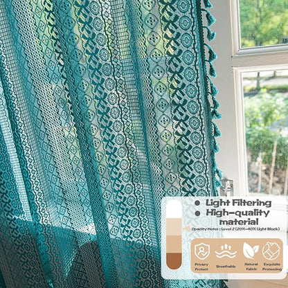 Sutuo Home Boho Curtains Crochet Lace Sheer Bohemian Hollow Knitted - Image 4