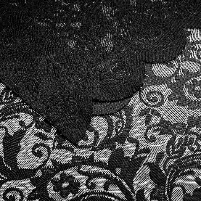 Bujasso Black Lace Pinch Pleat Curtains 84 inch, Gothic Vintage Floral Sheer - Image 9