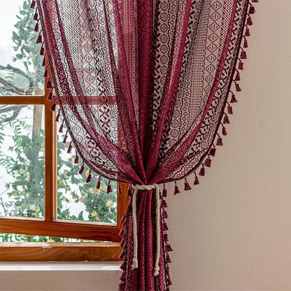 Sutuo Home Burgundy Boho Sheer Curtains 84 inches Long 2 Panels - Image 3