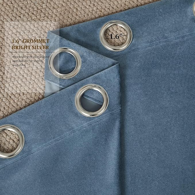 BULBUL Velvet Dirty Blue Blackout Curtains 102 inch Long - Image 4