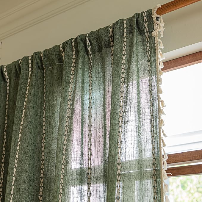 Sutuo Home Boho Curtains for Bedroom Dining Room, Semi Blackout Linen Farmhouse - Image 6