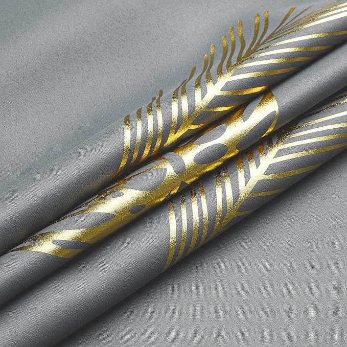 Grey Blackout Curtains 63 inch Length 2 Panels, Sunlight Blocking Palm Leaf and - Image 9
