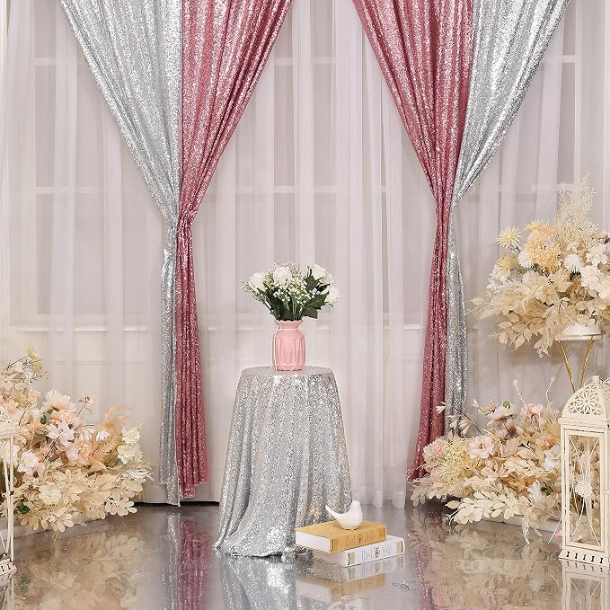 Poise3EHome Fuchsia Pink Sequin Backdrop Curtain, 2 Panels 2Ft x 8Ft Glitter - Image 5