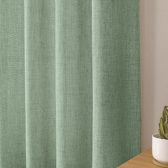Tollpiz Linen Curtains Living Room Rod Pocket Semi Sheer Curtain Burlap Light - Image 8