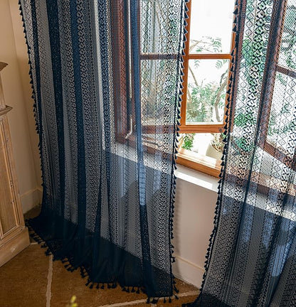 Sutuo Home Navy Blue Boho Sheer Curtains 72 inches Long - Image 8