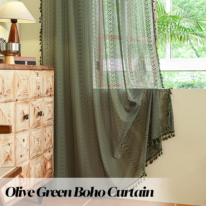 Sutuo Home Olive Green Boho Curtains 84 inches Long - Image 3