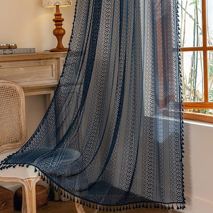 Sutuo Home Navy Blue Boho Curtains 84 inches Long by SutuoHome