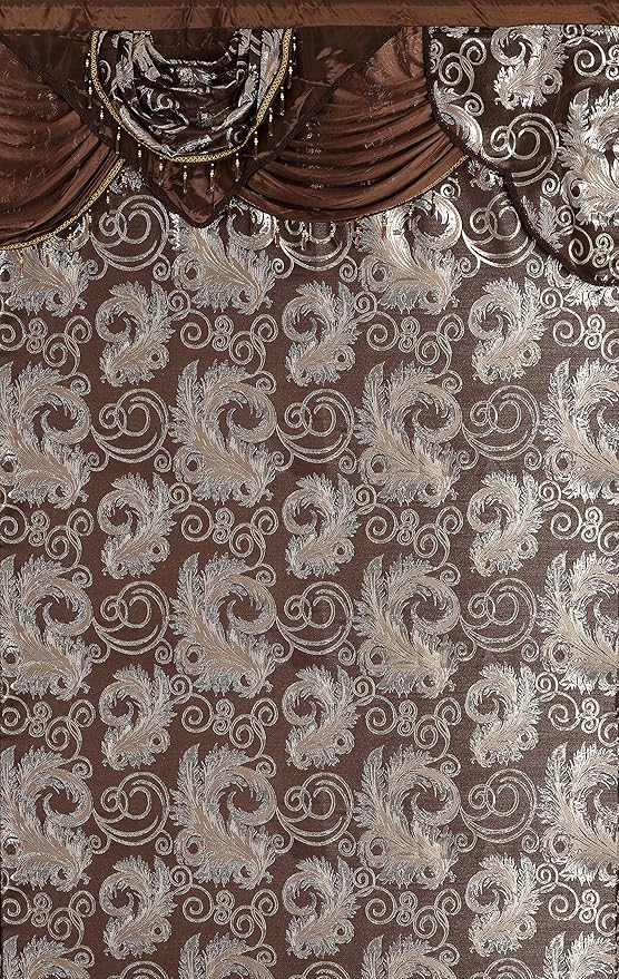 GLORY RUGS Jacquard Luxury Window 2 Panel Set Brown Curtain - Image 2