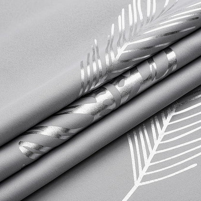 Light Grey Blackout Curtains for Sliding Door Silver Palm Tree Design Pattern - Image 8