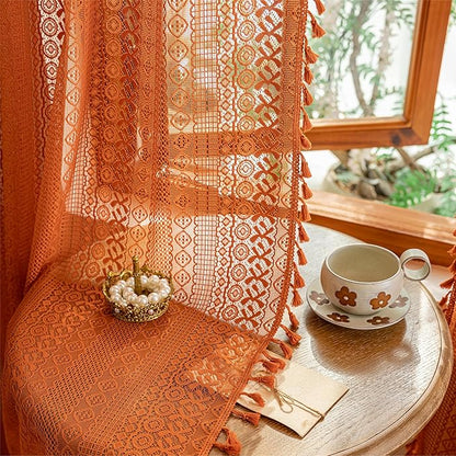 Sutuo Home Terracotta Boho Lace Curtains 2 Panels 84 Inches Long - Image 6