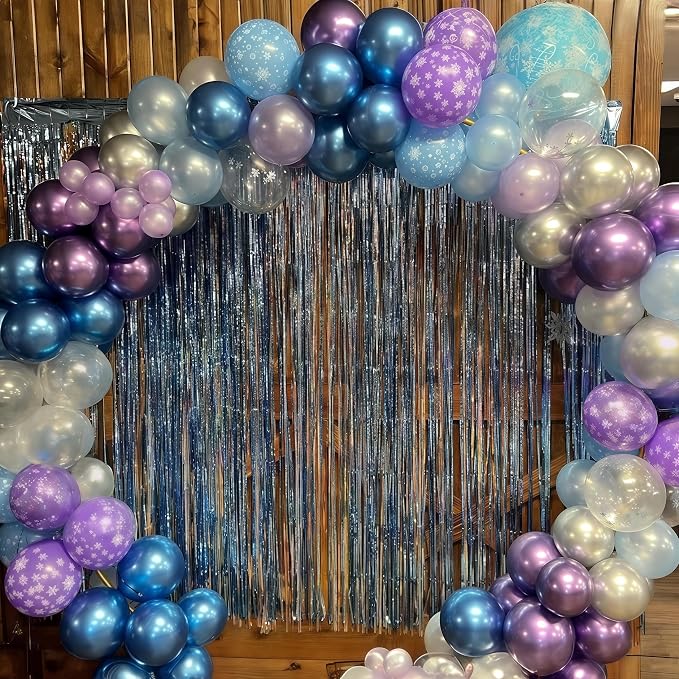 Winter Snowflake Balloons, 60 Packs 12 Inch Metallic Purple Blue White Silver - Image 3
