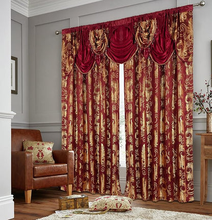 GLORY RUGS Jacquard Luxury Window 2 Panel Set Burgundy Gold Curtain - Image 3