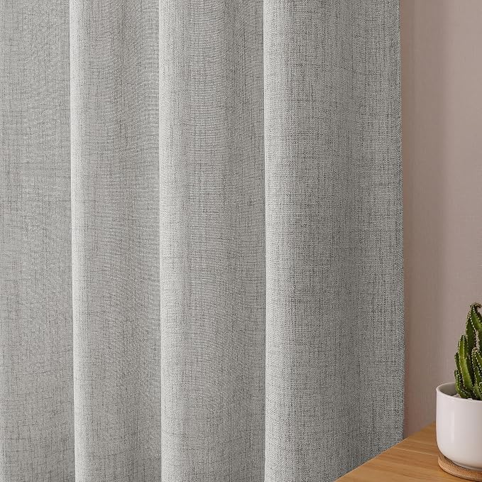 Tollpiz Linen Curtains Living Room Rod Pocket Semi Sheer Curtain Burlap Light - Image 8