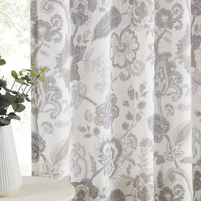 Kayne Studio Grey Jacobean Floral Rod Pocket Semi Sheer Curtains 90 Inches | - Image 2