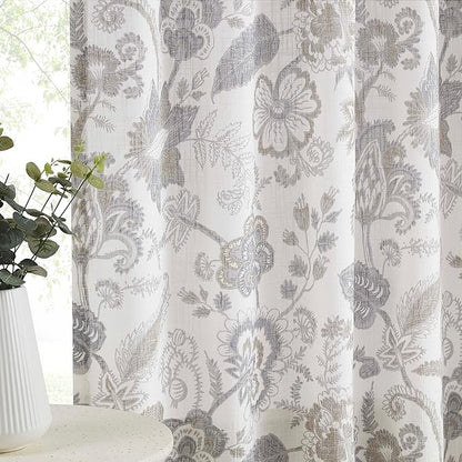 Kayne Studio Grey Floral Botanical Rod Pocket Light Filtering Curtains 102" | - Image 2