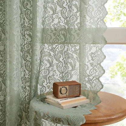 Bujasso Sage Green Lace Sheer Curtains 84 inch Length by Bujasso