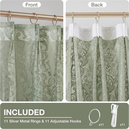 Bujasso Sage Green Lace Pinch Pleat Curtains 108 inch, Vintage Floral Sheer - Image 3