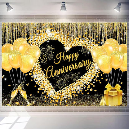 9x6 ft Floral Anniversary Backdrop Banner - Image 2