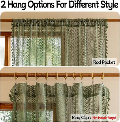 Sutuo Home Olive Green Boho Curtains 63 inches Long - Image 5