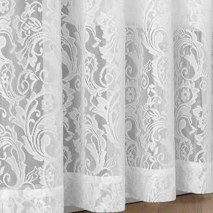 Bujasso White Lace Pinch Pleat Curtains 90 inch, Vintage Floral Sheer Drapes - Image 7