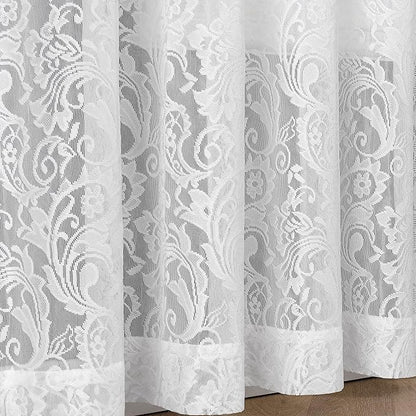 Bujasso White Sheer Lace Curtains 63 inch Vintage Floral Sheer Window Curtain - Image 3
