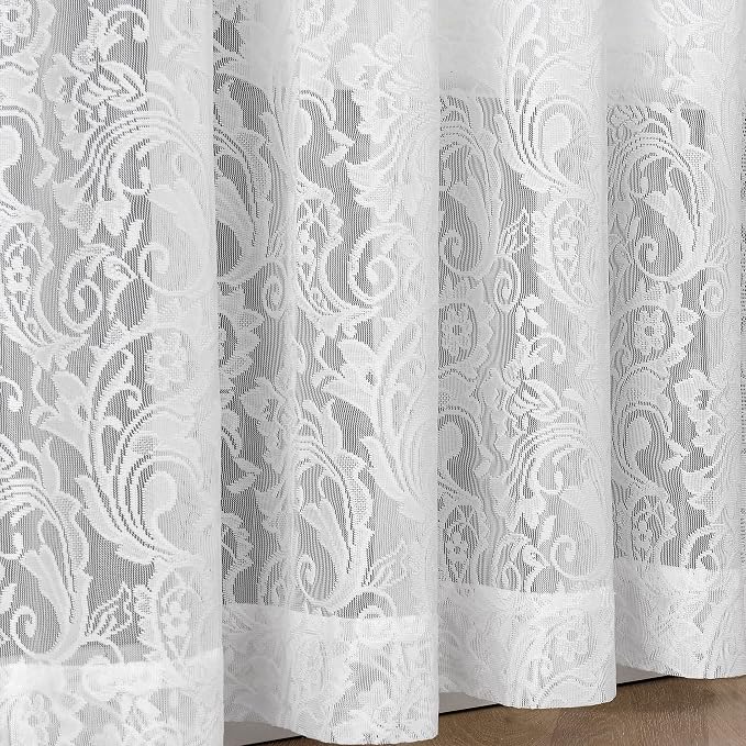 Bujasso White Lace Pinch Pleat Curtains 108 inch, Vintage Floral Sheer Drapes - Image 5