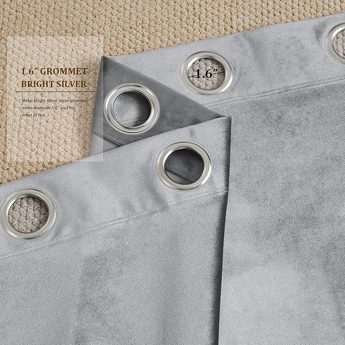 BULBUL Velvet Grey Blackout Curtains 102 inch Long - Image 4