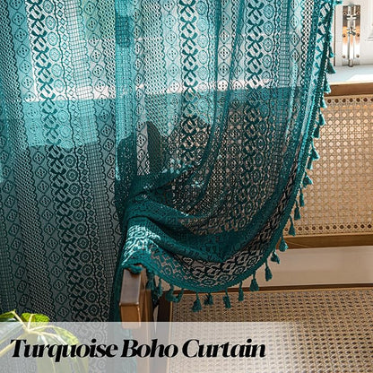 Sutuo Home Boho Curtains Crochet Lace Sheer Bohemian Hollow Knitted - Image 3