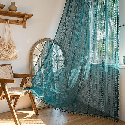 Sutuo Home Boho Curtains Crochet Lace Sheer Bohemian Hollow Knitted by SutuoHome