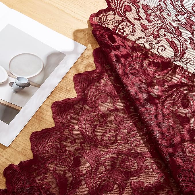Bujasso Burgundy Red Lace Sheer Curtains - Image 3