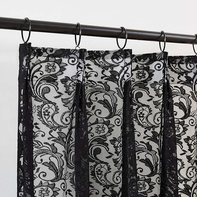 Bujasso Black Lace Pinch Pleat Curtains 102 inch, Gothic Vintage Floral Sheer - Image 7