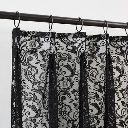 Bujasso Black Lace Pinch Pleat Curtains 102 inch, Gothic Vintage Floral Sheer - Image 7