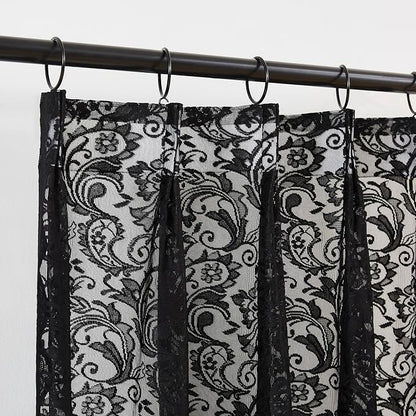 Bujasso Black Lace Pinch Pleat Curtains 96 inch, Gothic Vintage Floral Sheer - Image 8