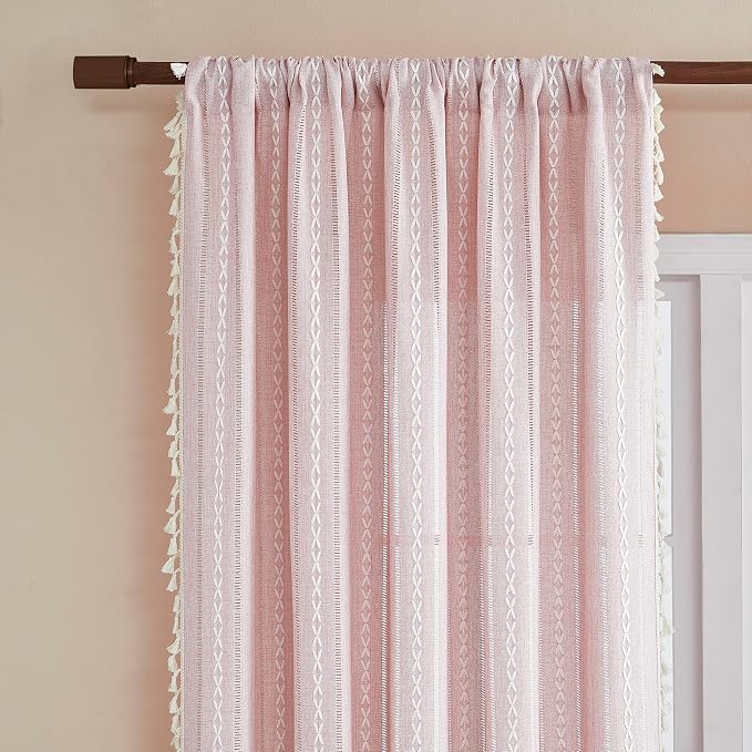 Linen Boho Pink Embroidered Curtains - Image 5