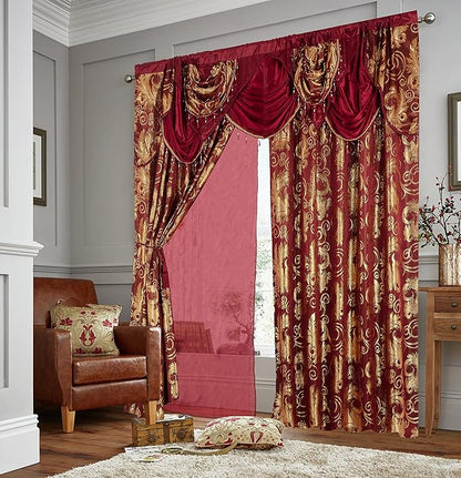 GLORY RUGS Jacquard Luxury Window 2 Panel Set Burgundy Gold Curtain - Image 4