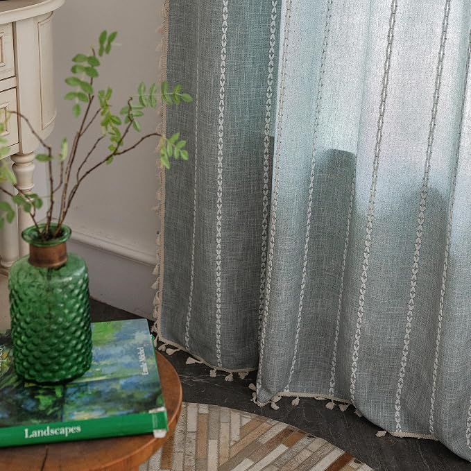 Sutuo Home Boho Curtain for Bedroom Nursery Room, Semi Blackout Linen Farmhouse - Image 4
